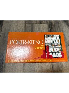 Poker-Keeno Vintage 1977 Game Set By Cadaco With Boards & 200 Chips Complete